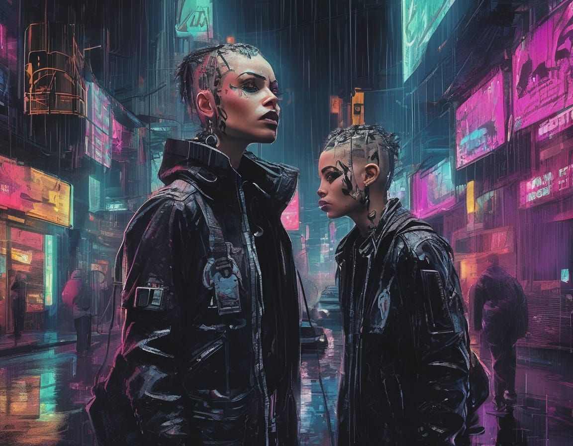 Cyberpunk Woman in Neon Alleyway