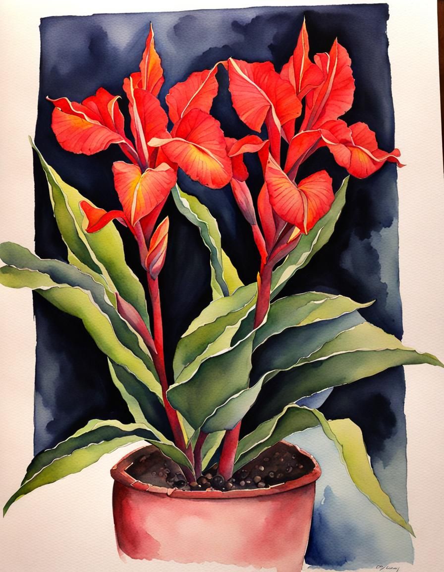 Elegant Red Canna Watercolor Painting