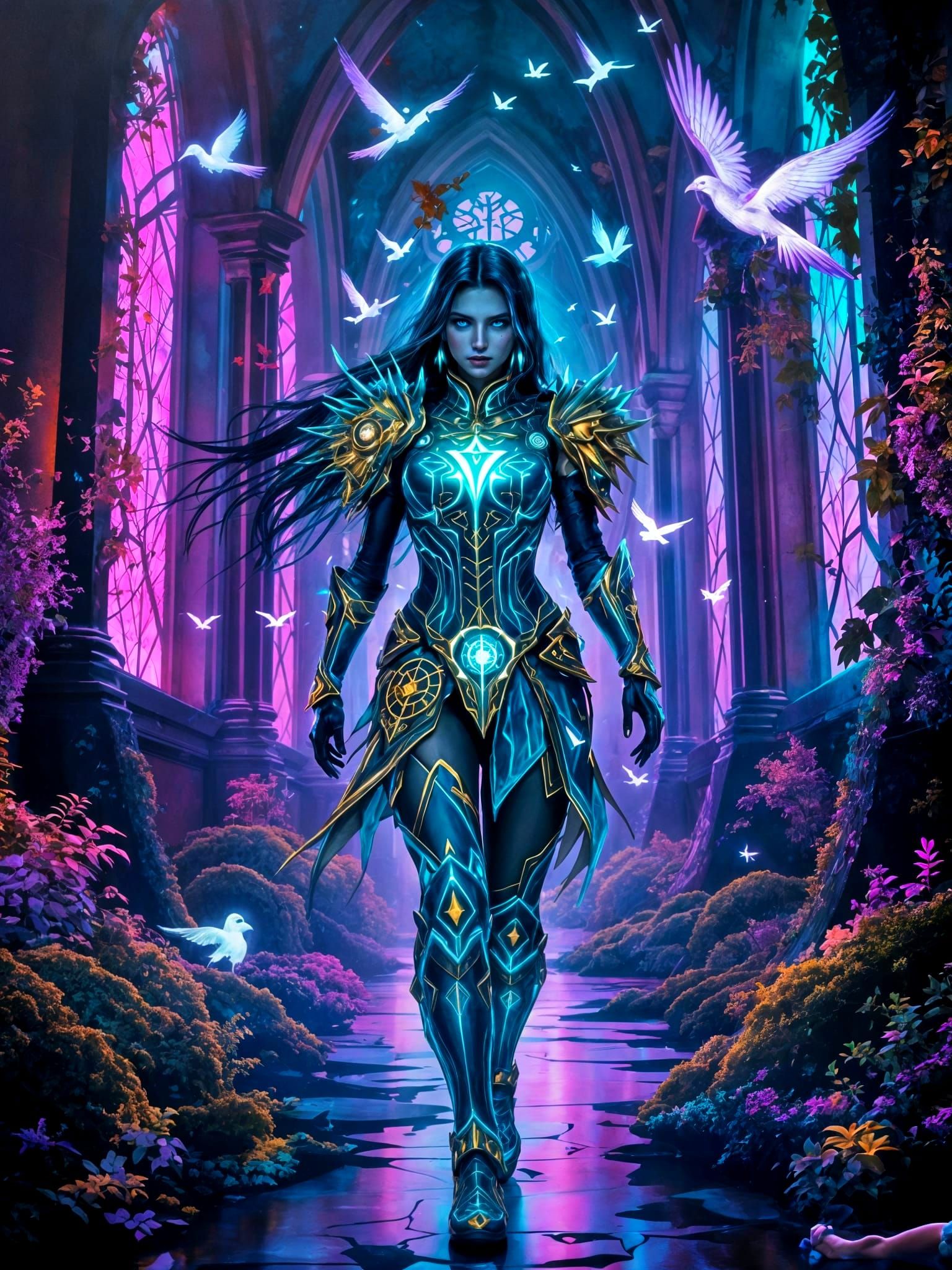 Neon Valkyrie of the Chromatic Cathedral