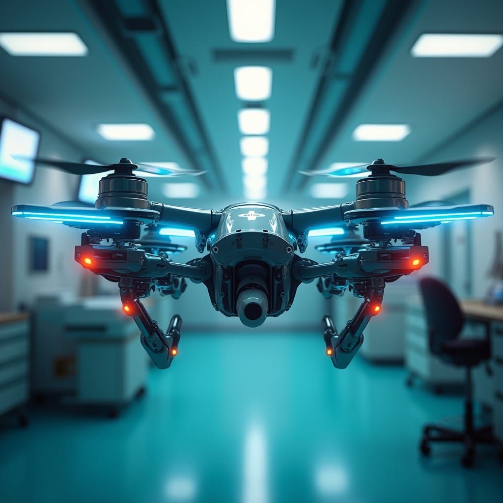Sleek Futuristic Medical Drone in Industrial Design Style