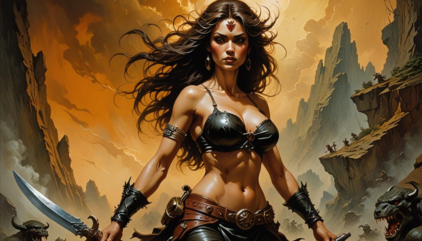 Ethereal Female Warrior in Vibrant Impasto Oil Painting