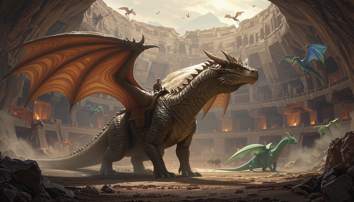 Majestic Bronze Dragon in Volcanic Amphitheater