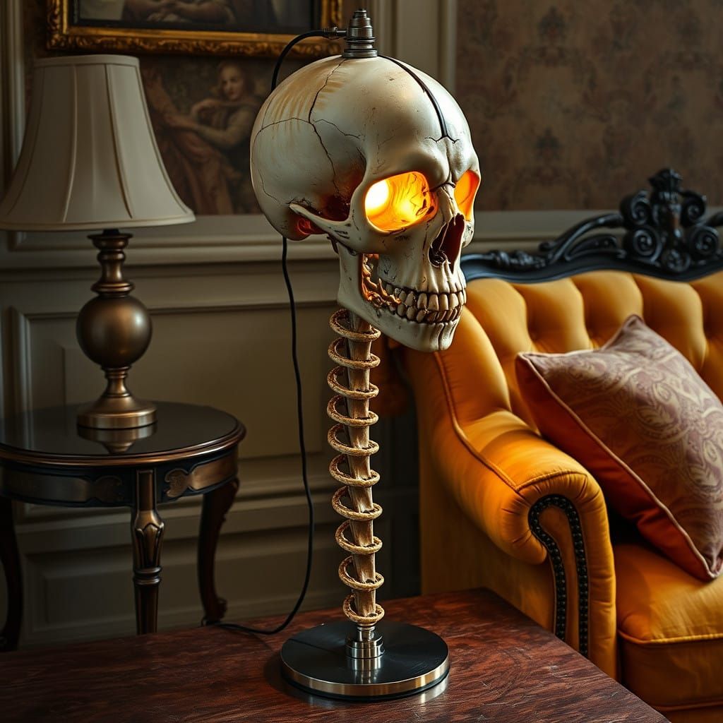 Ethereal Skeleton Lamp in Victorian Style