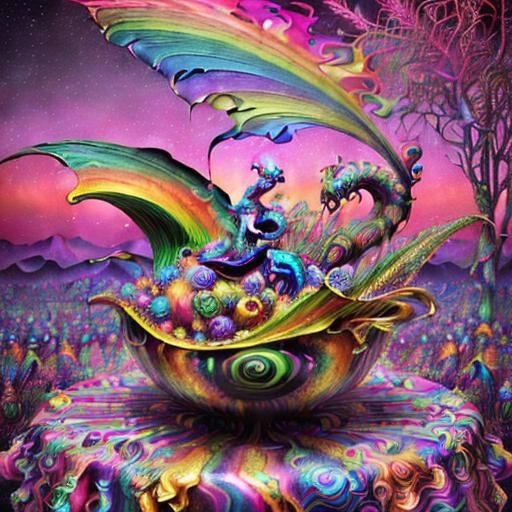 Psychedelic Cornucopia: A Surreal 3D Masterpiece