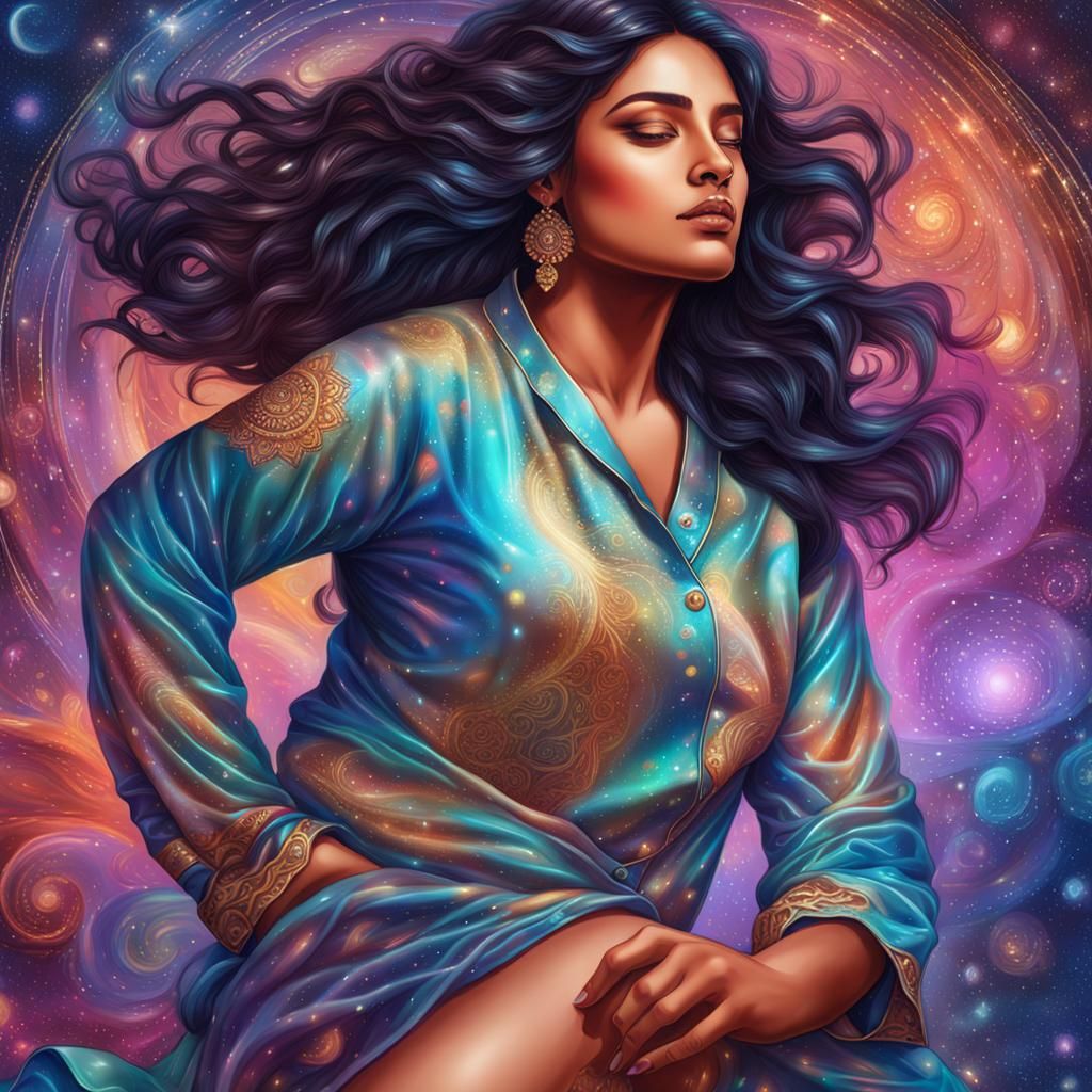 Curvy Indian Beauty in Cosmic Astral Illustration