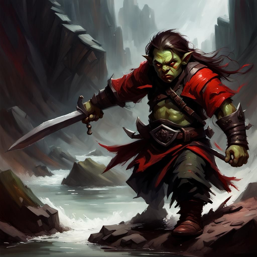 Orc Halfling Fighter on Medieval Battlefield