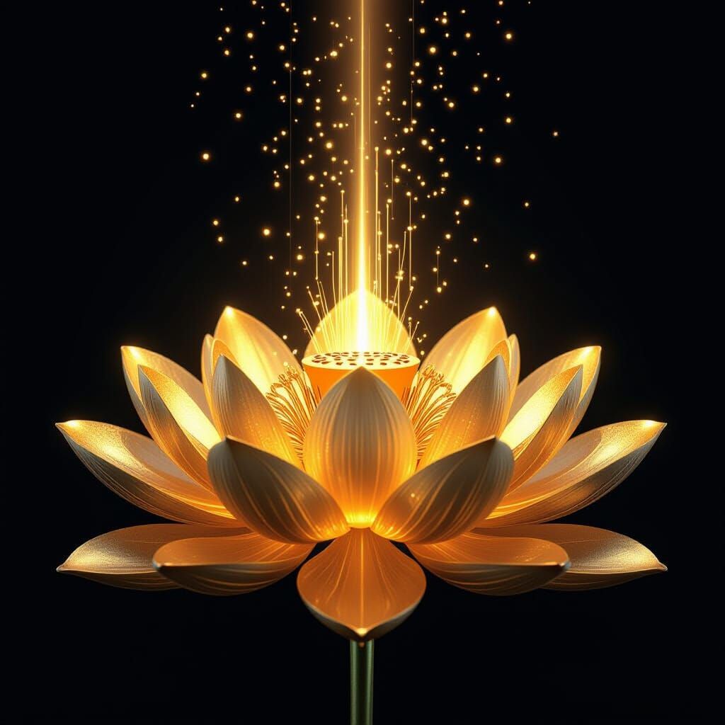 Golden Electric Lotus Flower With Light Pole