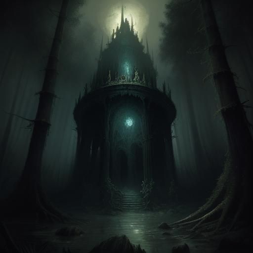 Horror Well in Forest, Engraving Style