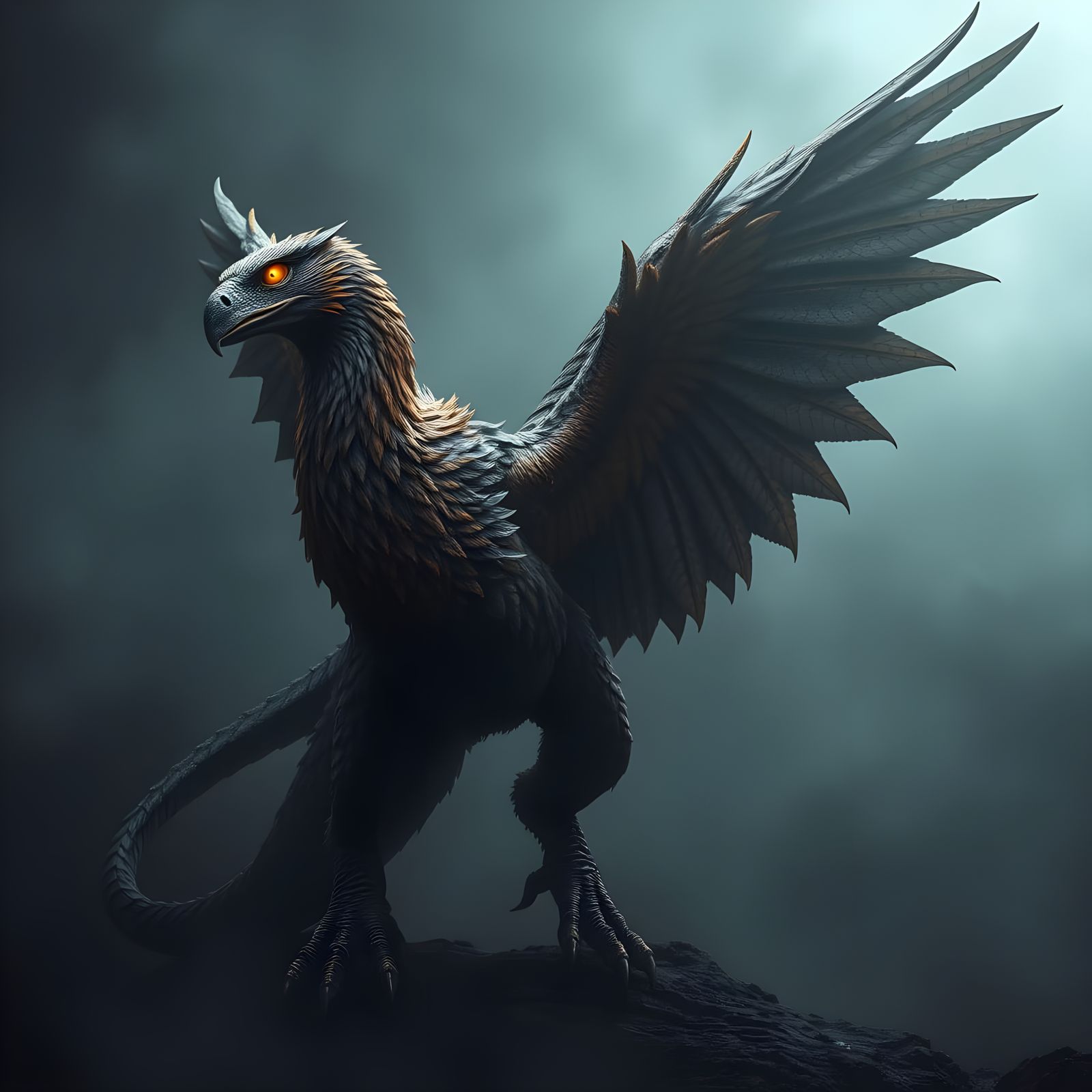 Mystical Hybrid Beast Emerges from Darkened Realm