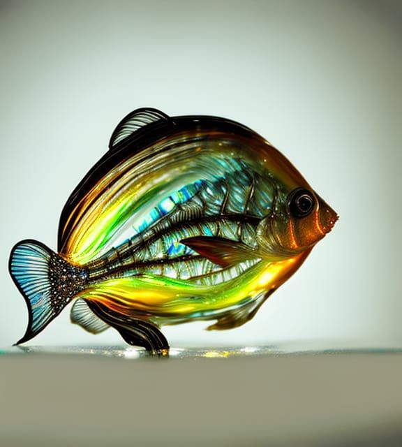 Encased Alien Fish in Silver Crystal: Hyperrealistic Photo