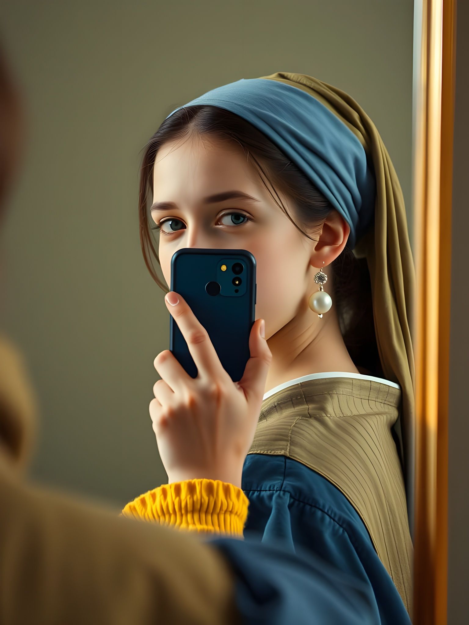 Girl with Pearl Earring Selfie in Vermeer Style