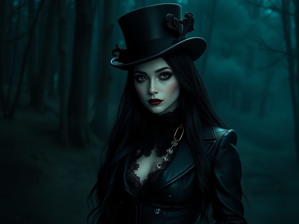 Ethereal Gothic Death Goddess in Victorian-Punk Attire