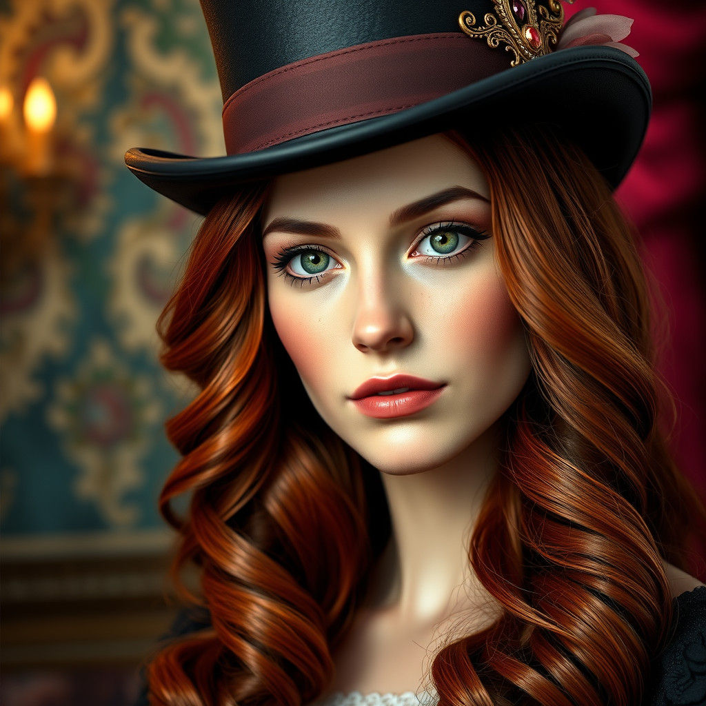 Victorian Lady with Auburn Hair in Hyperrealistic Style