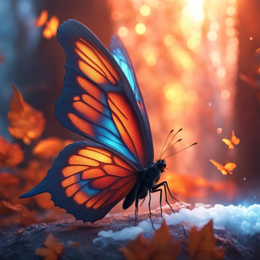 Fiery Ice Butterfly in Detailed Matte Painting