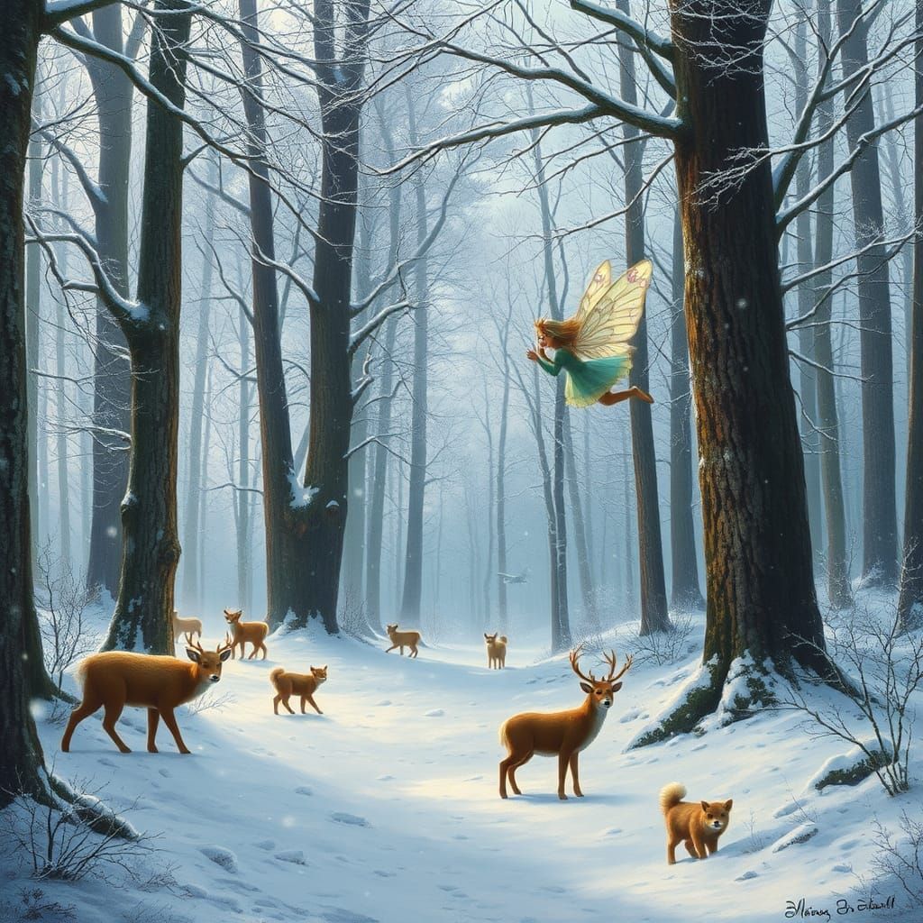 Enchanted Winter Forest Scene Inspired by Renaissance Art