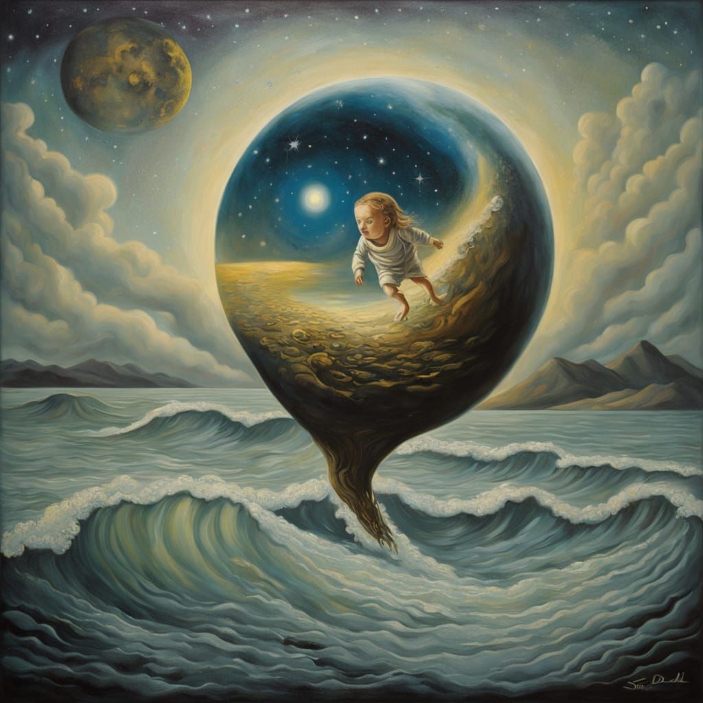 Surrealistic Scene of a Child with a Glowing Ocean Creature