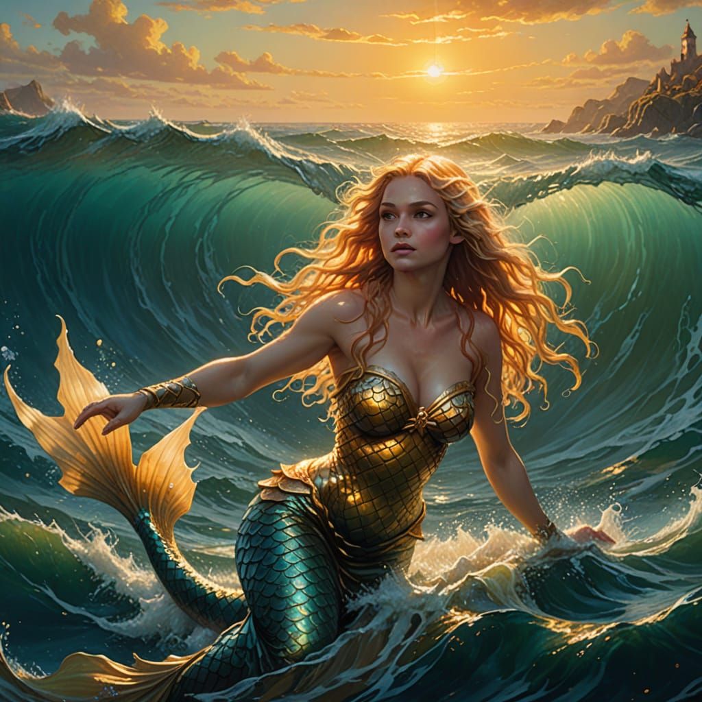 Mermaid in Ocean Sunlight: A Digital Oil Painting