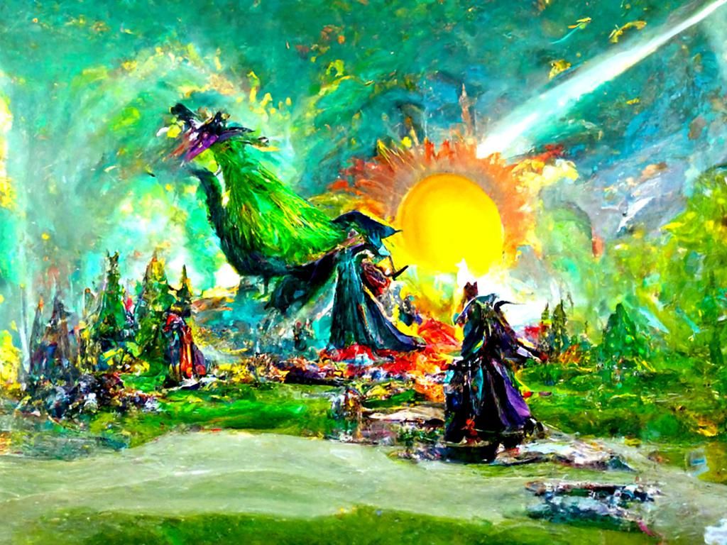 Kenku Sorcerer Battles Dragon in Oil Painting