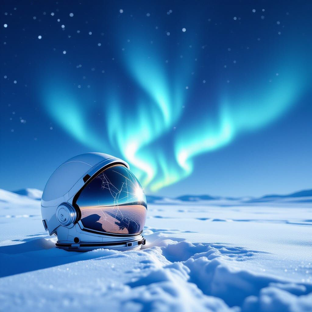 Astronaut Helmet Aurora in Snow