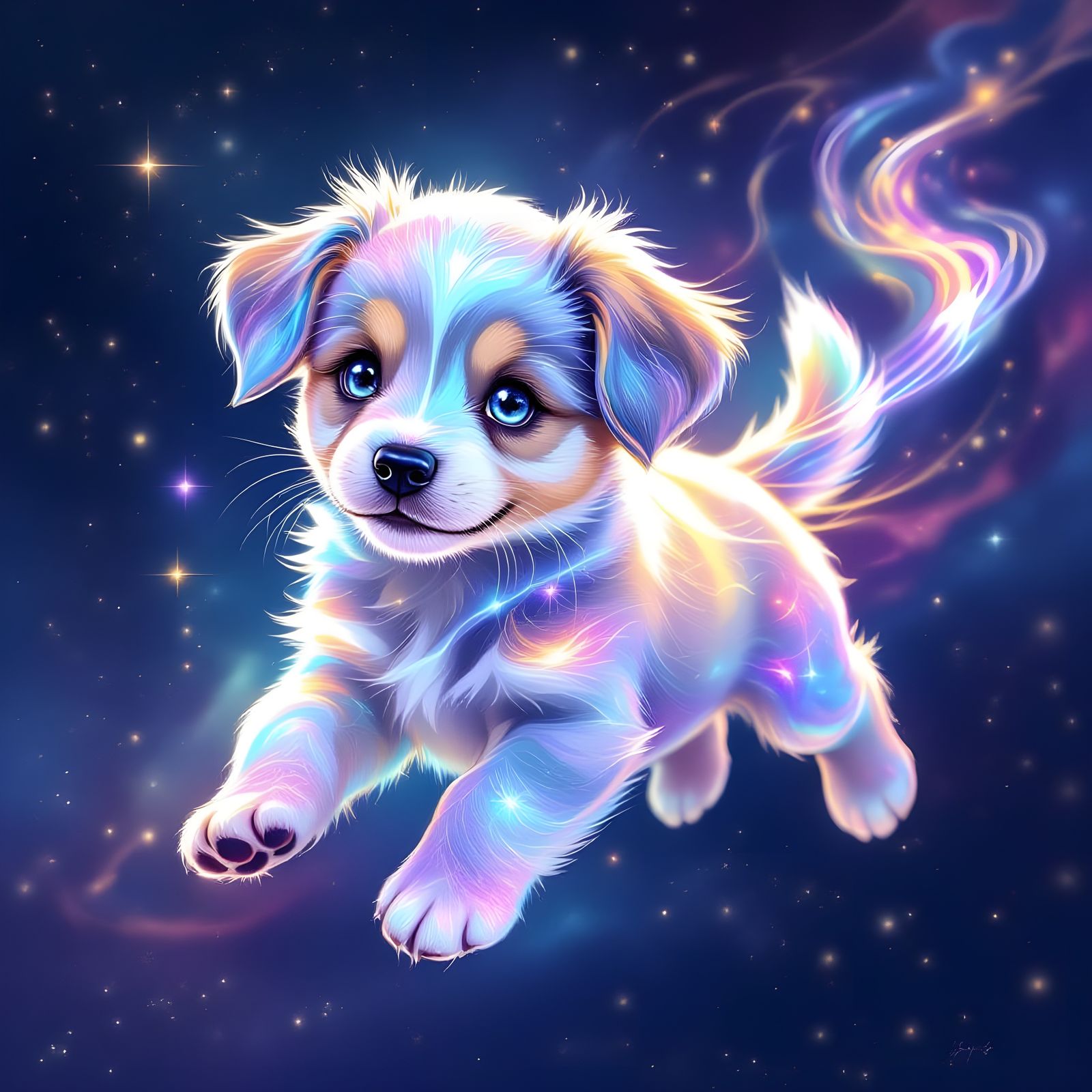 Ethereal Stardust Puppy in Cosmic Void
