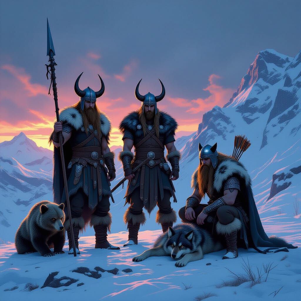 Vikings on an Icy Mountain in Dark Fantasy Art
