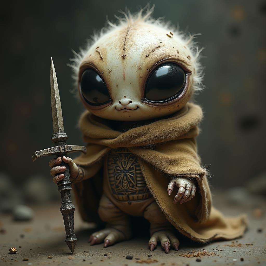 Micro Alien Rogue with Dagger in Digital Art Style