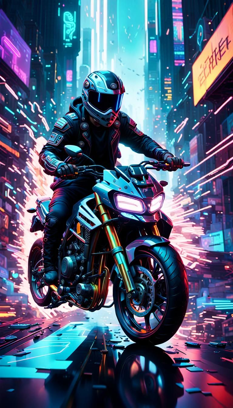 Cyberpunk Motorcycle Leaps from Phone Screen
