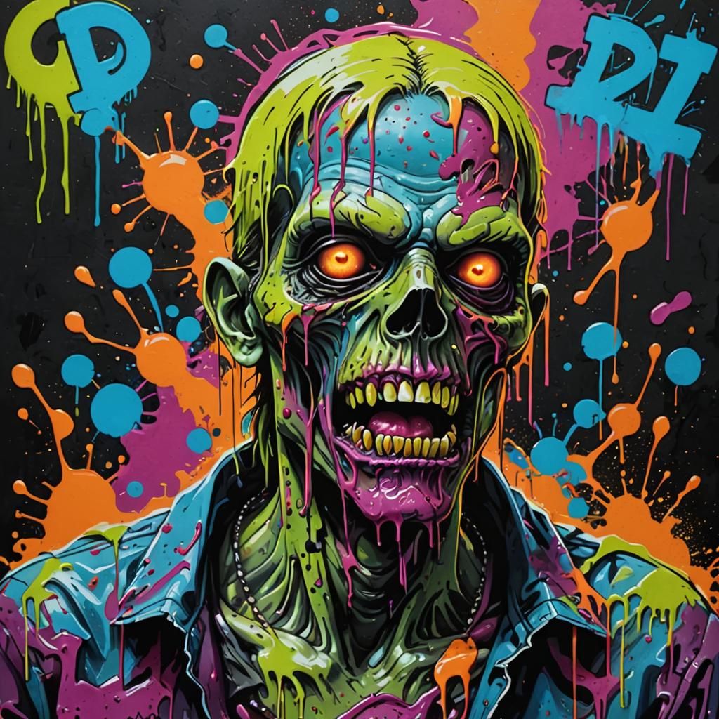 Colorful Neon Zombie Graffiti Art