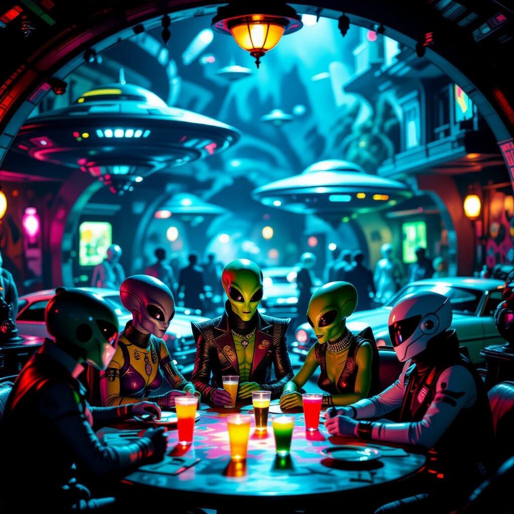 Alien Tavern Scene: Cinematic Film Still