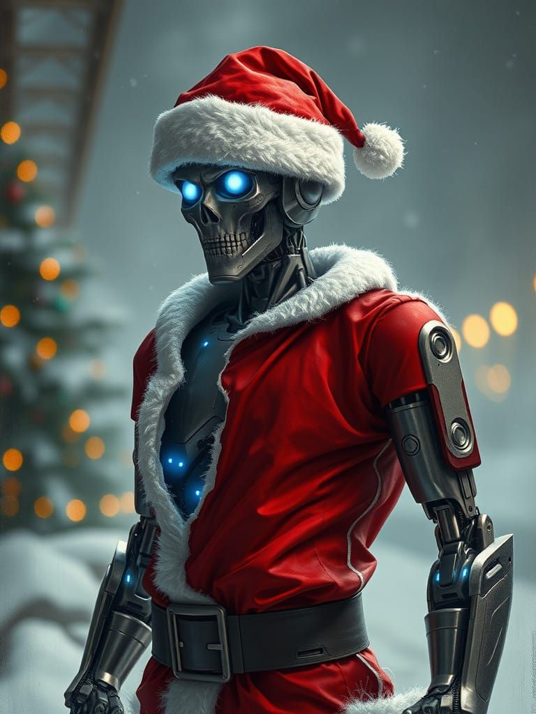 Metallic Robot Emerges from Decomposing Santa Suit