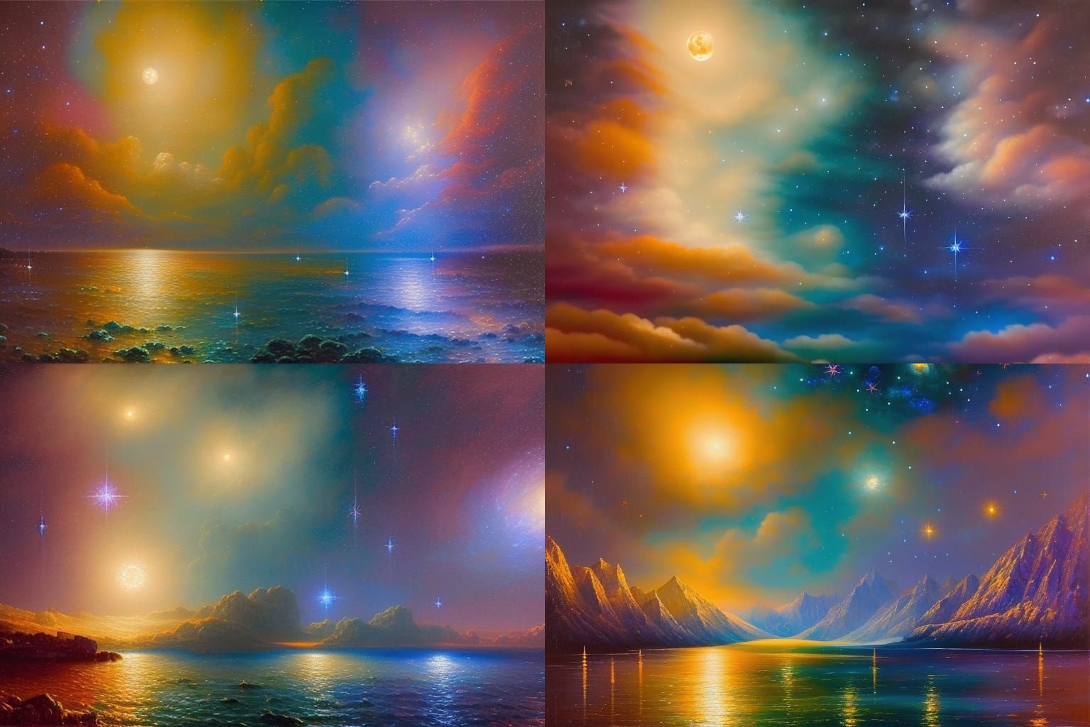 Shimmering Starry Night Sky Oil Painting