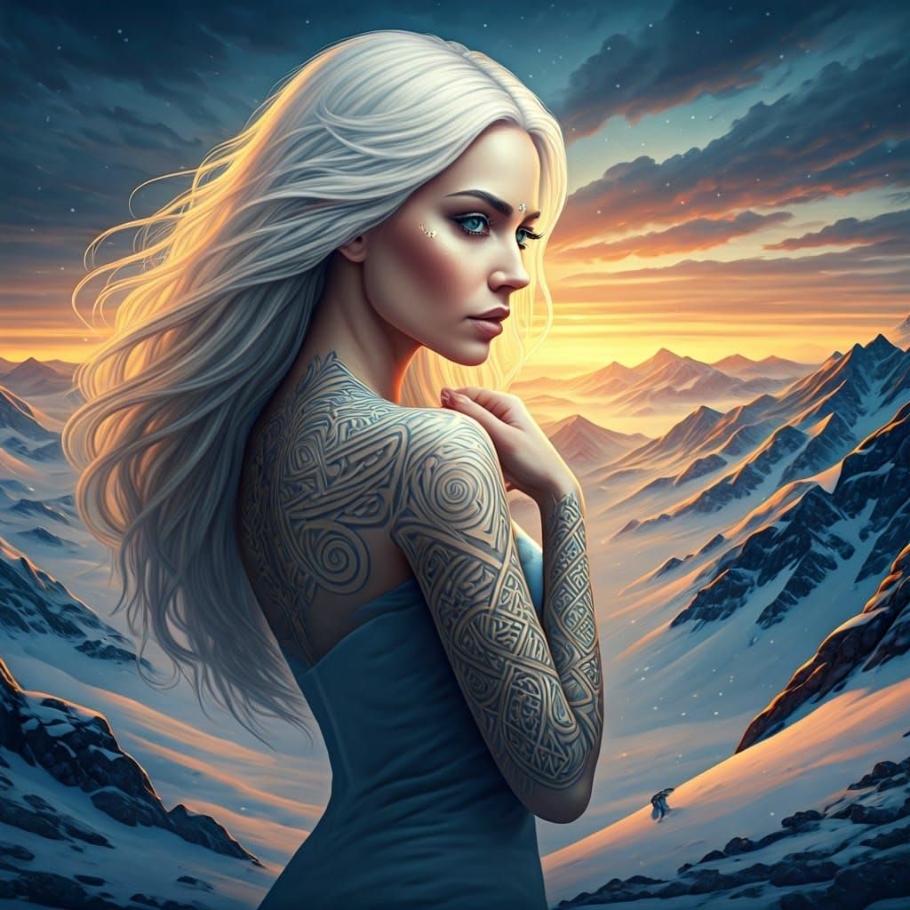 Winter Sorceress in Snowy Landscape: Digital Matte Painting