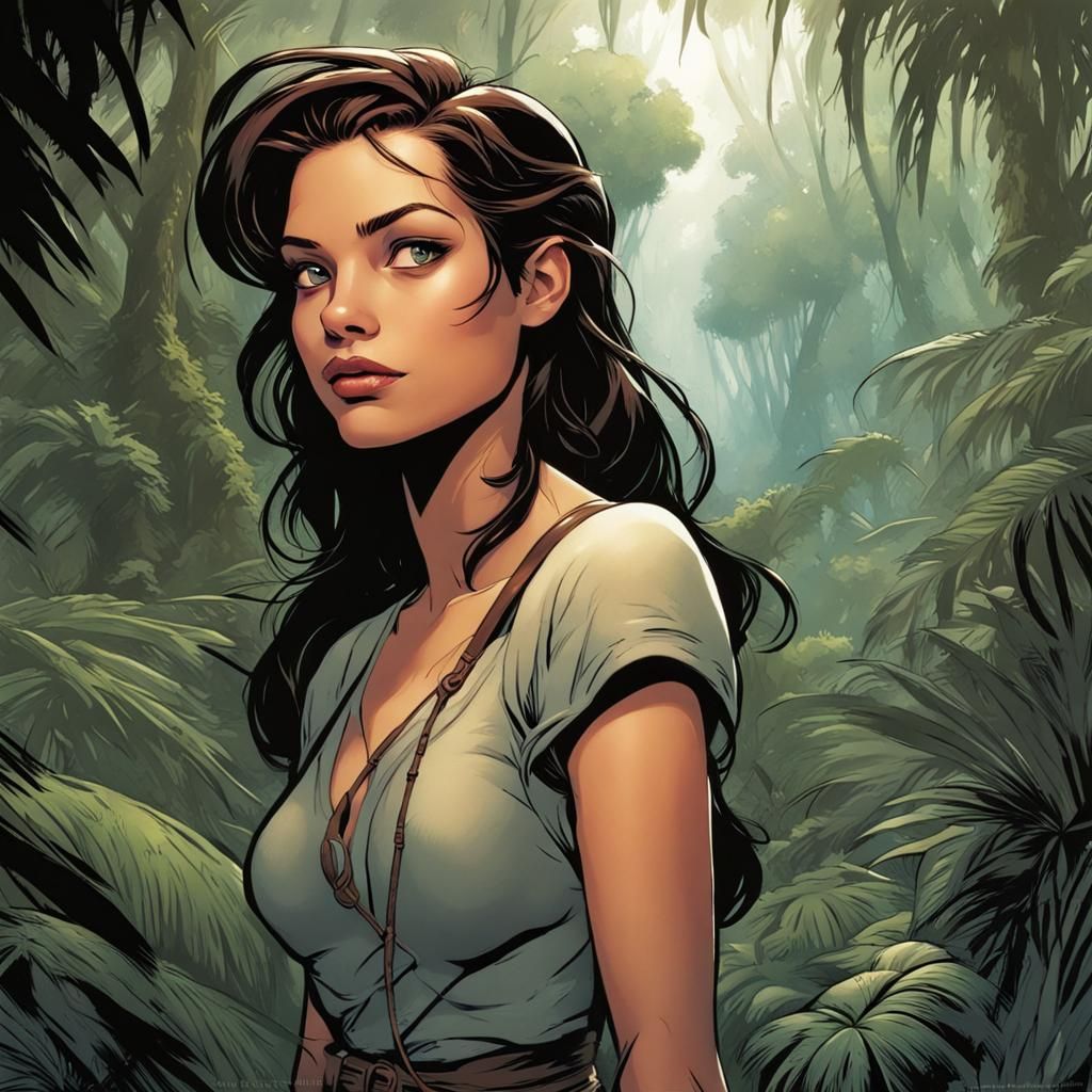 Jungle Woman Portrait in Disney Animation Style