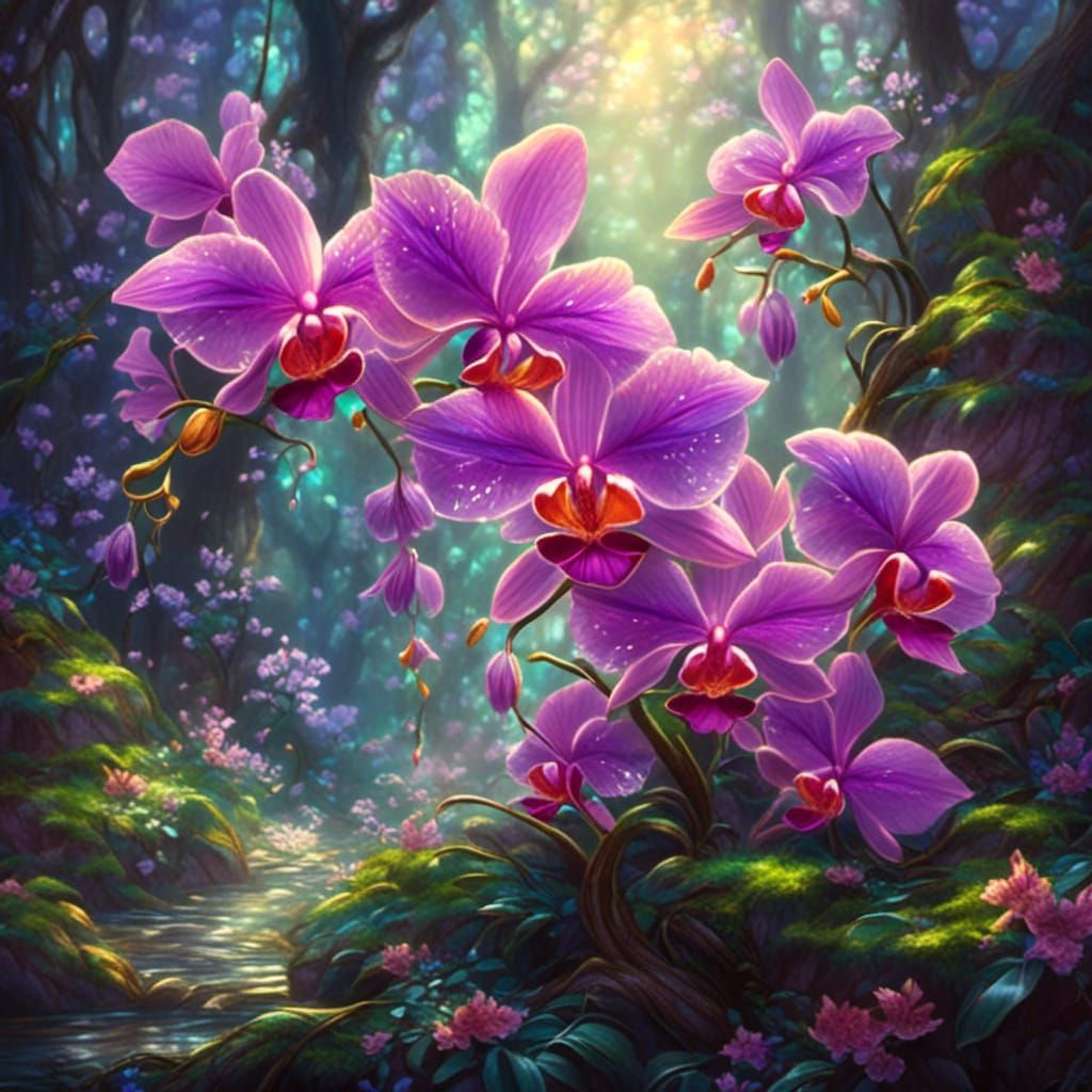 Glowing Orchid in Fantasy Forest