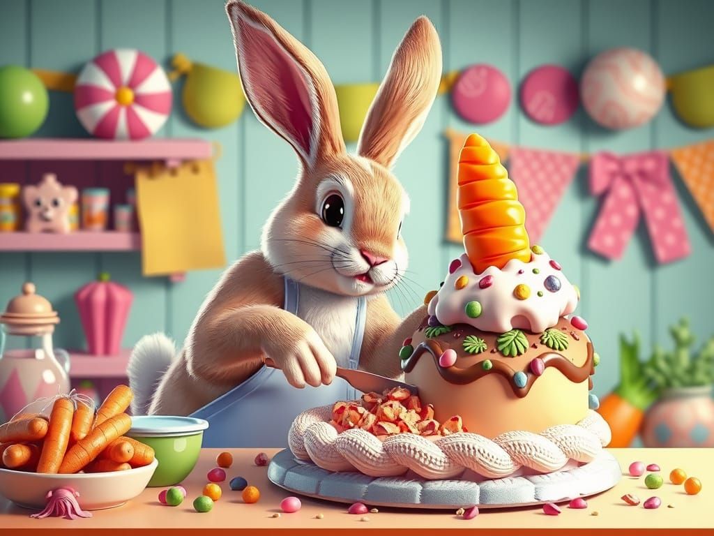 Whimsical Candy Rabbit Creates a Delicious Carrot Cake