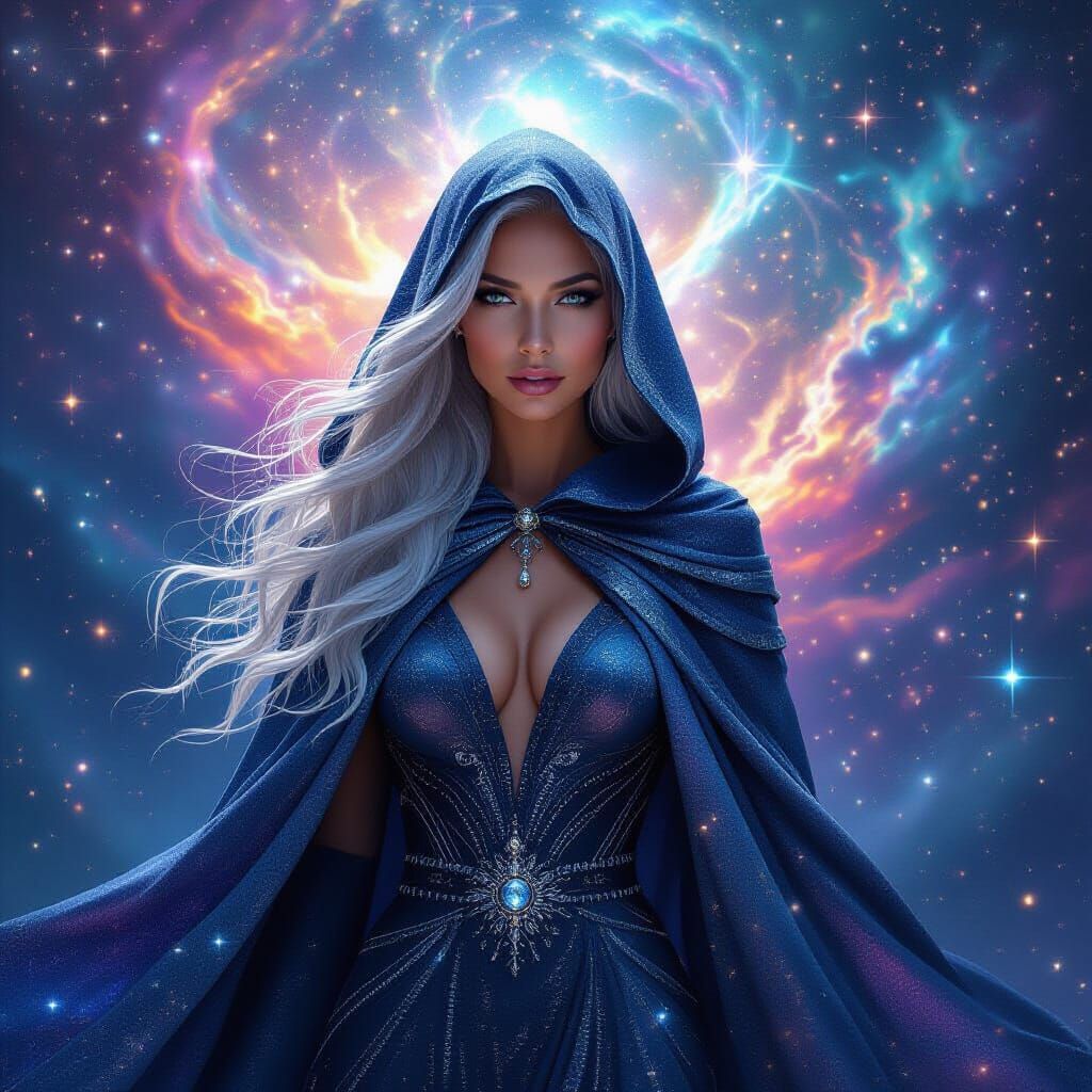 Cosmic Woman in Stardust Nebula, in Surrealist Style