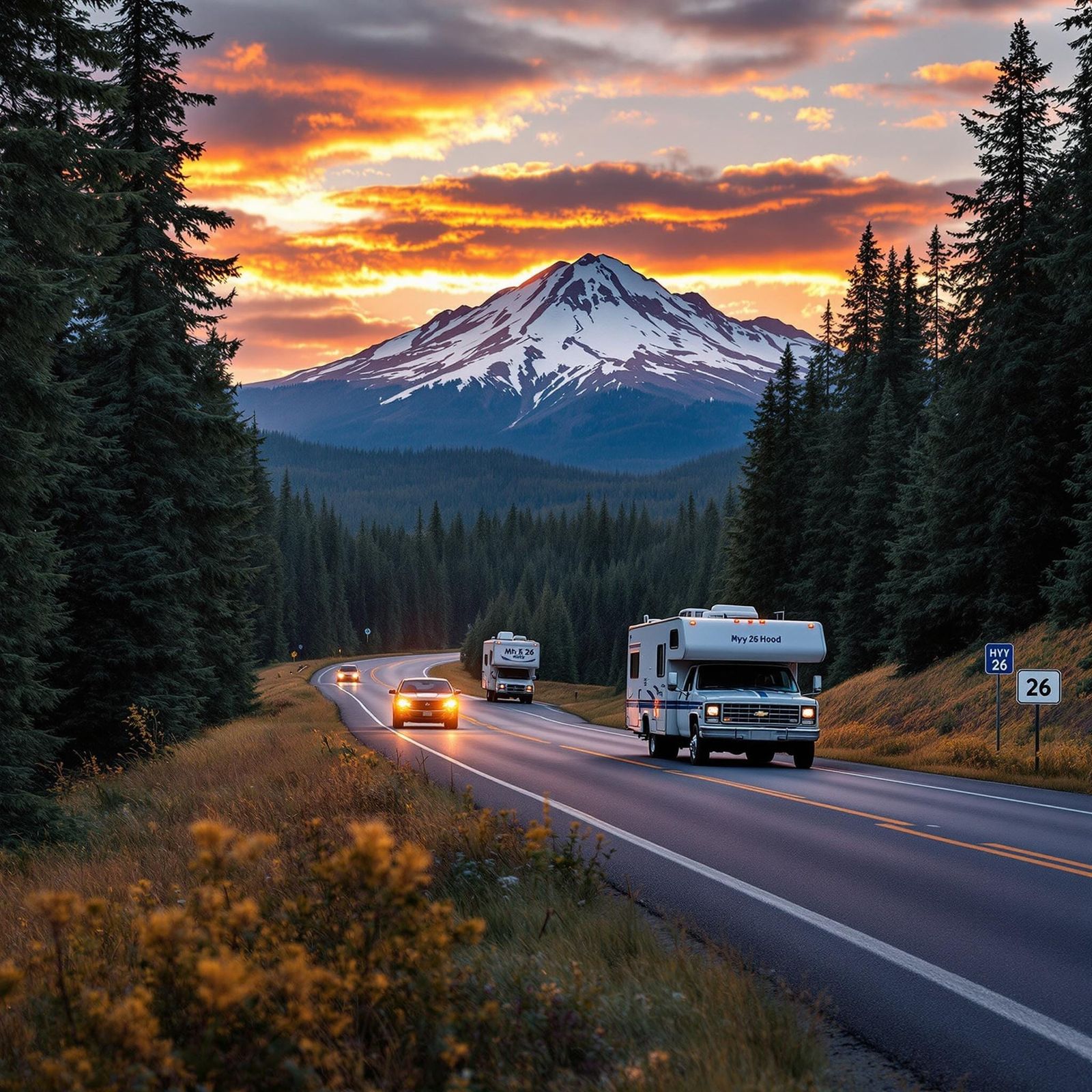1984 Chevy Truck on Oregon's Hwy 26 at Sunset