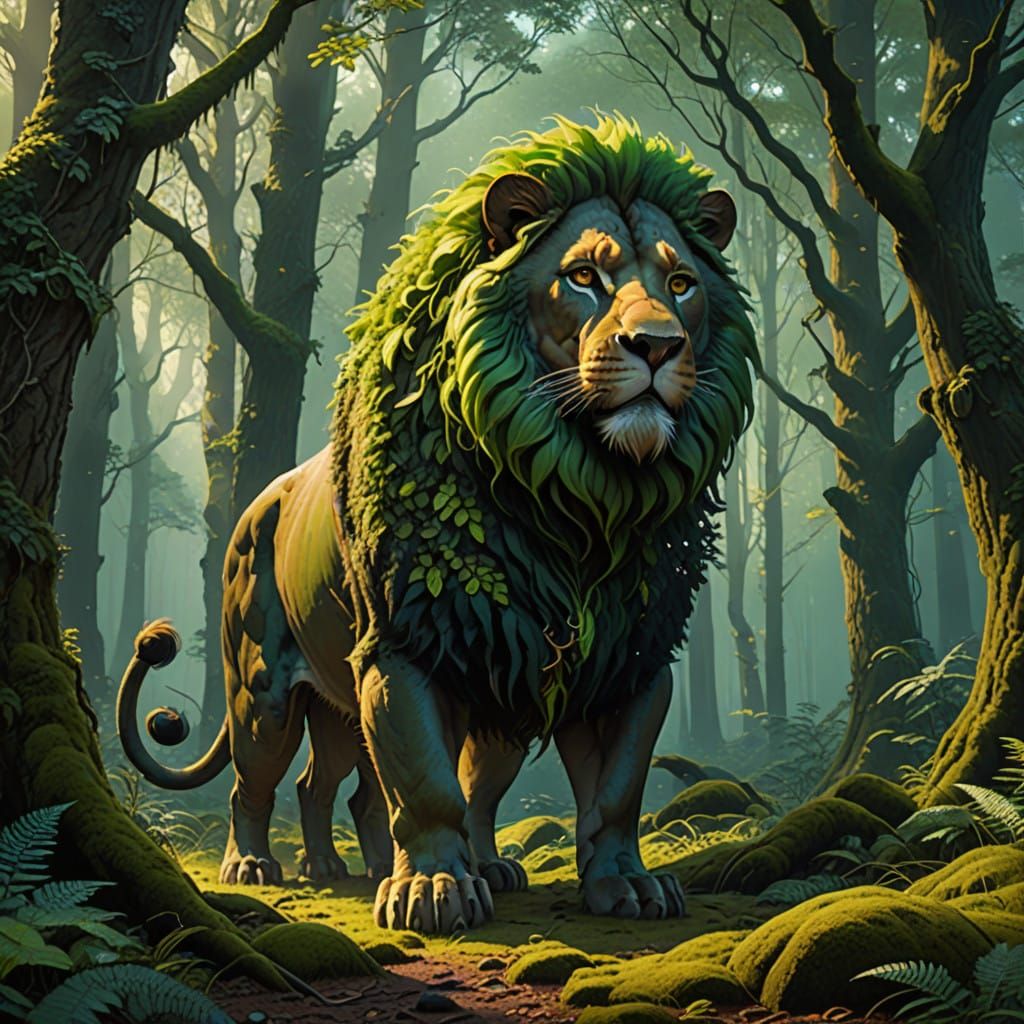 Regal Lion-Pig Hybrid Stands Proud in German Forest