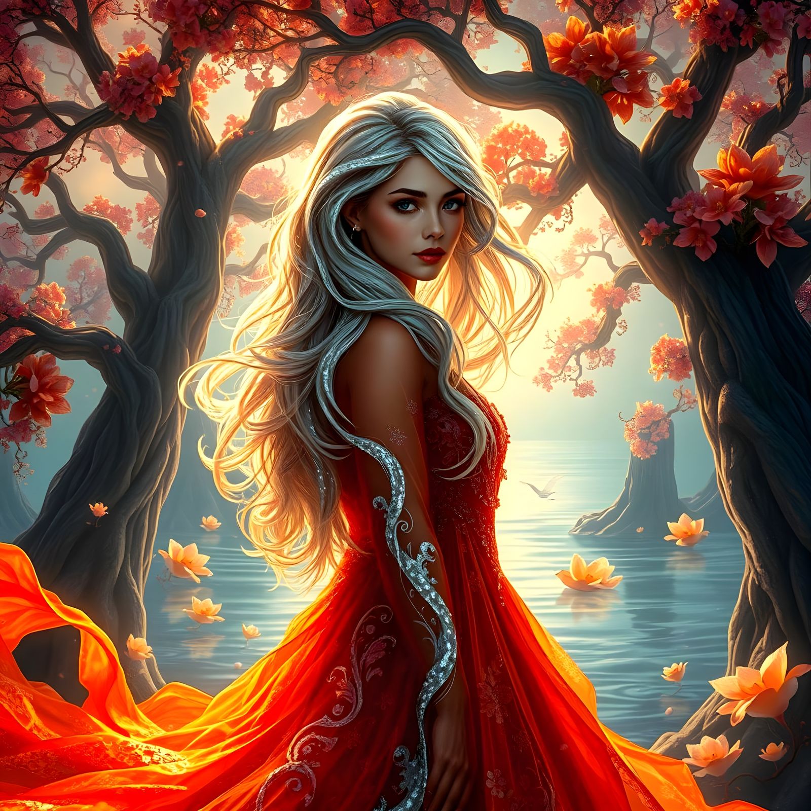 Fire and Ice Lady Portrait in Hyperrealistic Style