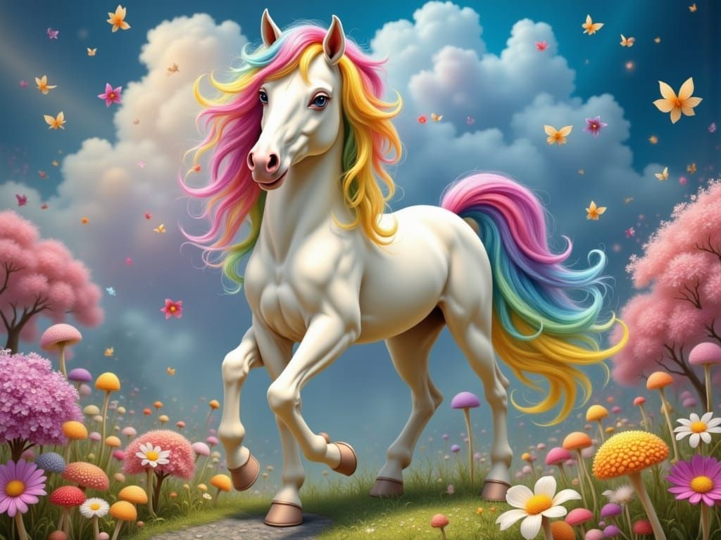 Whimsical Horse in Vibrant Surreal Landscape