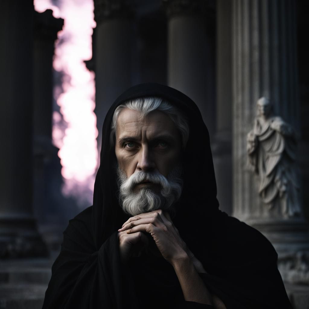 Gothic Model Among Roman Ruins in Amber Light