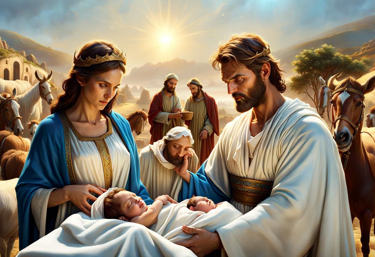 Joseph, Mary, and Jesus in Manger, Detailed Art