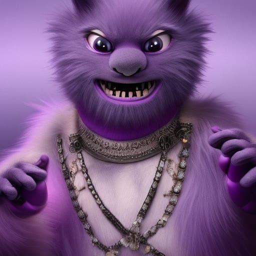 Happy Purple Furry Monster in Digital Painting Style