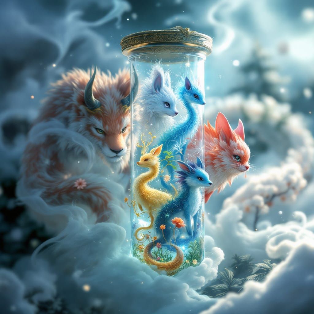 Mystical Animals of Seasons in Anime Style