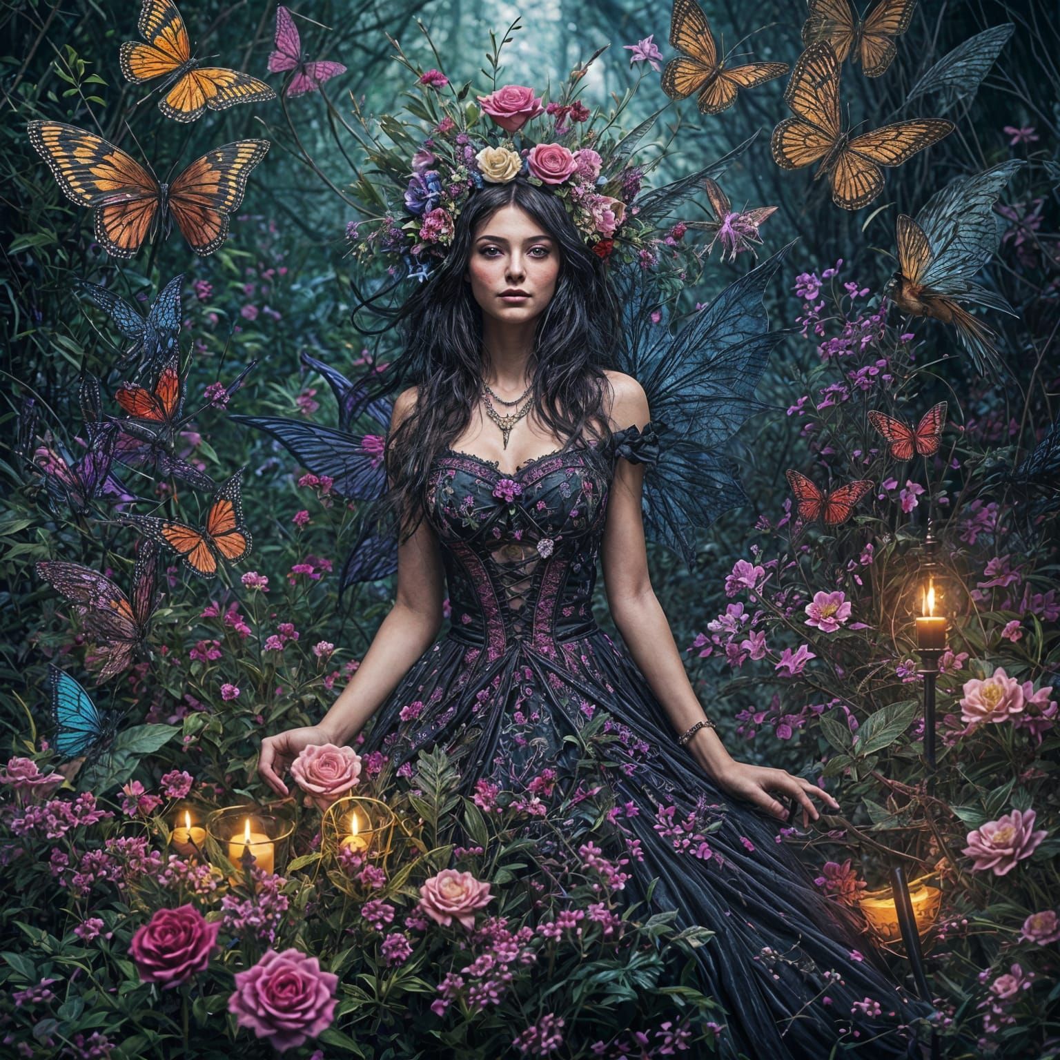 Hyperreal Dark Fairy in Maximalist Style