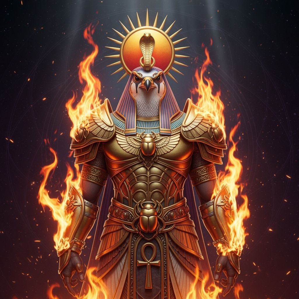 Ra, Egyptian God of Sun, in Dark Fantasy Style