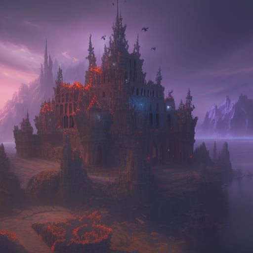 Detailed Demon Castle Matte Painting in 8K