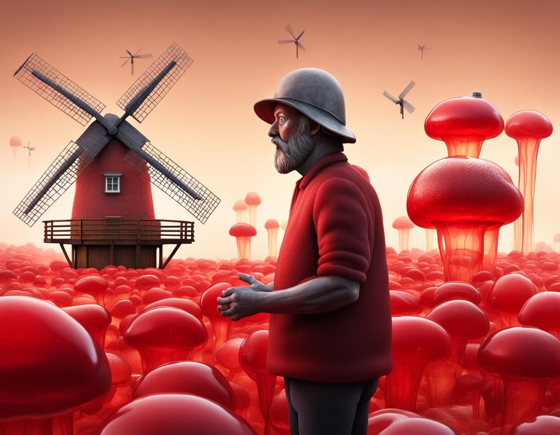 Translucent Red Jelly Creature Guarding Sponge Cake Windmill