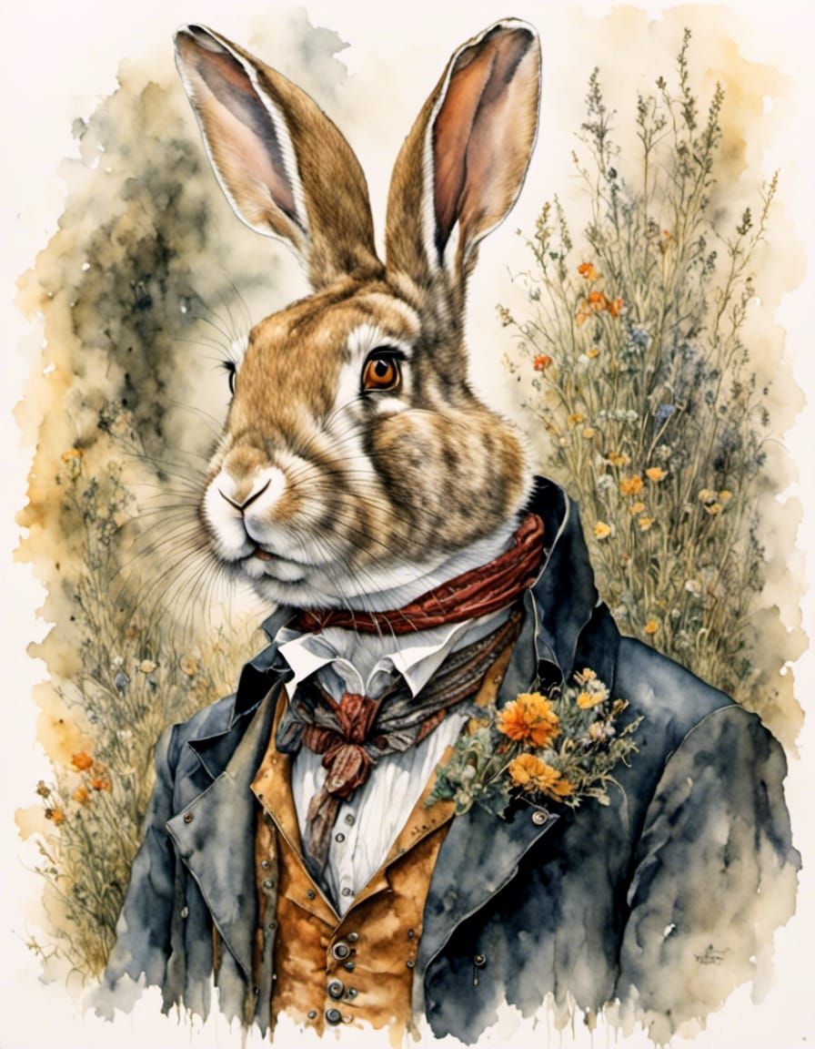 Rabbit in Waistcoat Portrait, Neo-Expressionist Style