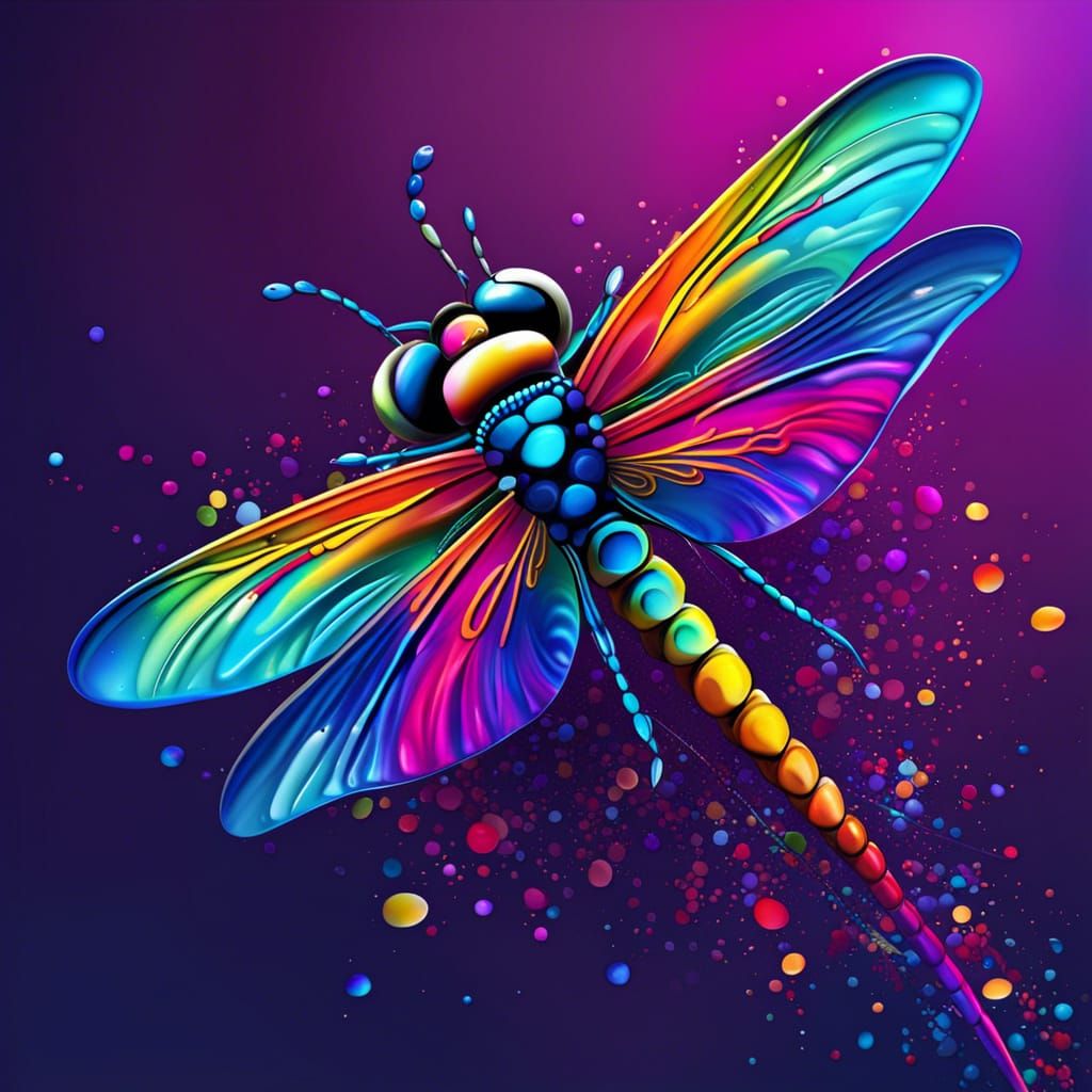 Colorful Liquid Dragonfly in Splash Art Style